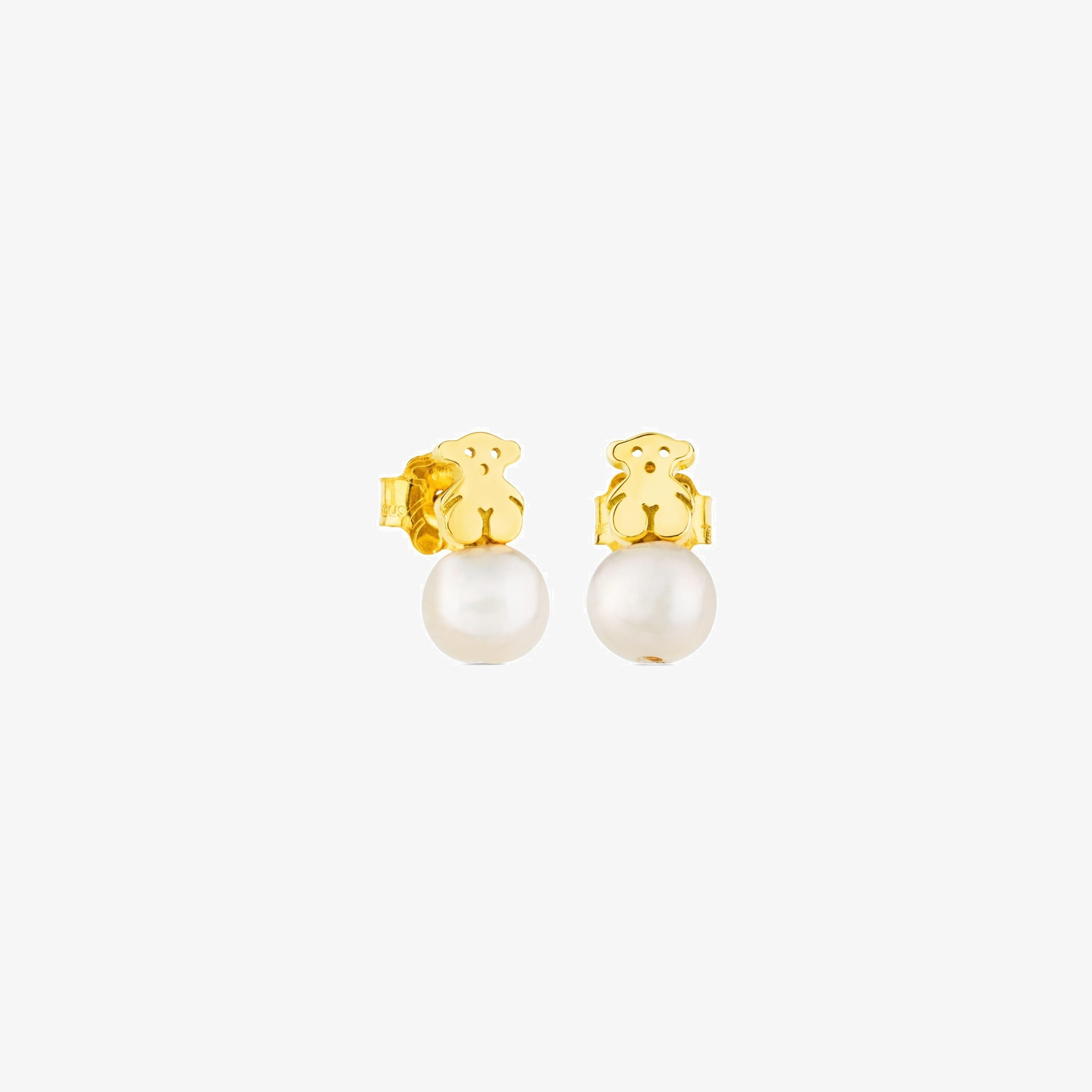 18K solid gold Puppies Earrings with Pearls and Bear motif