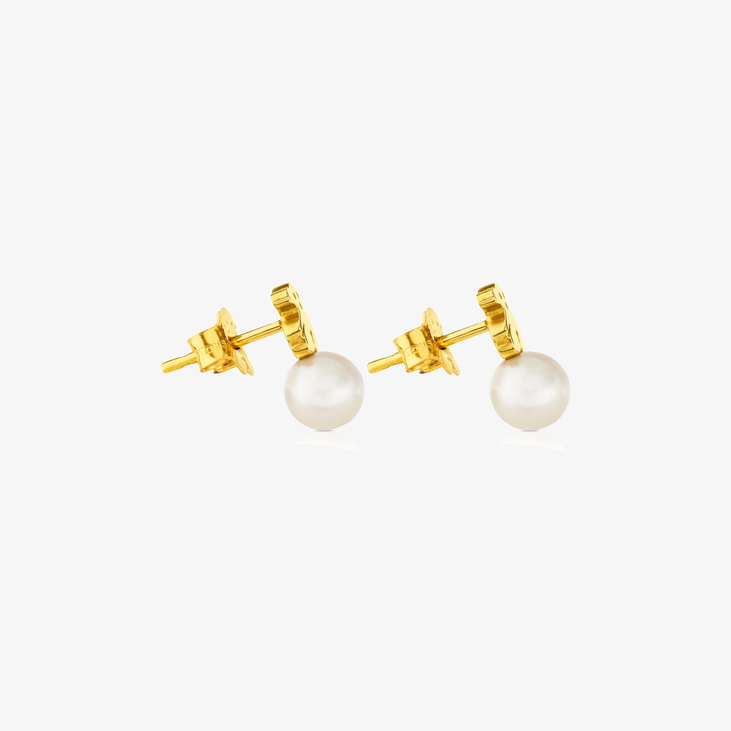 18K solid gold Puppies Earrings with Pearls and Bear motif