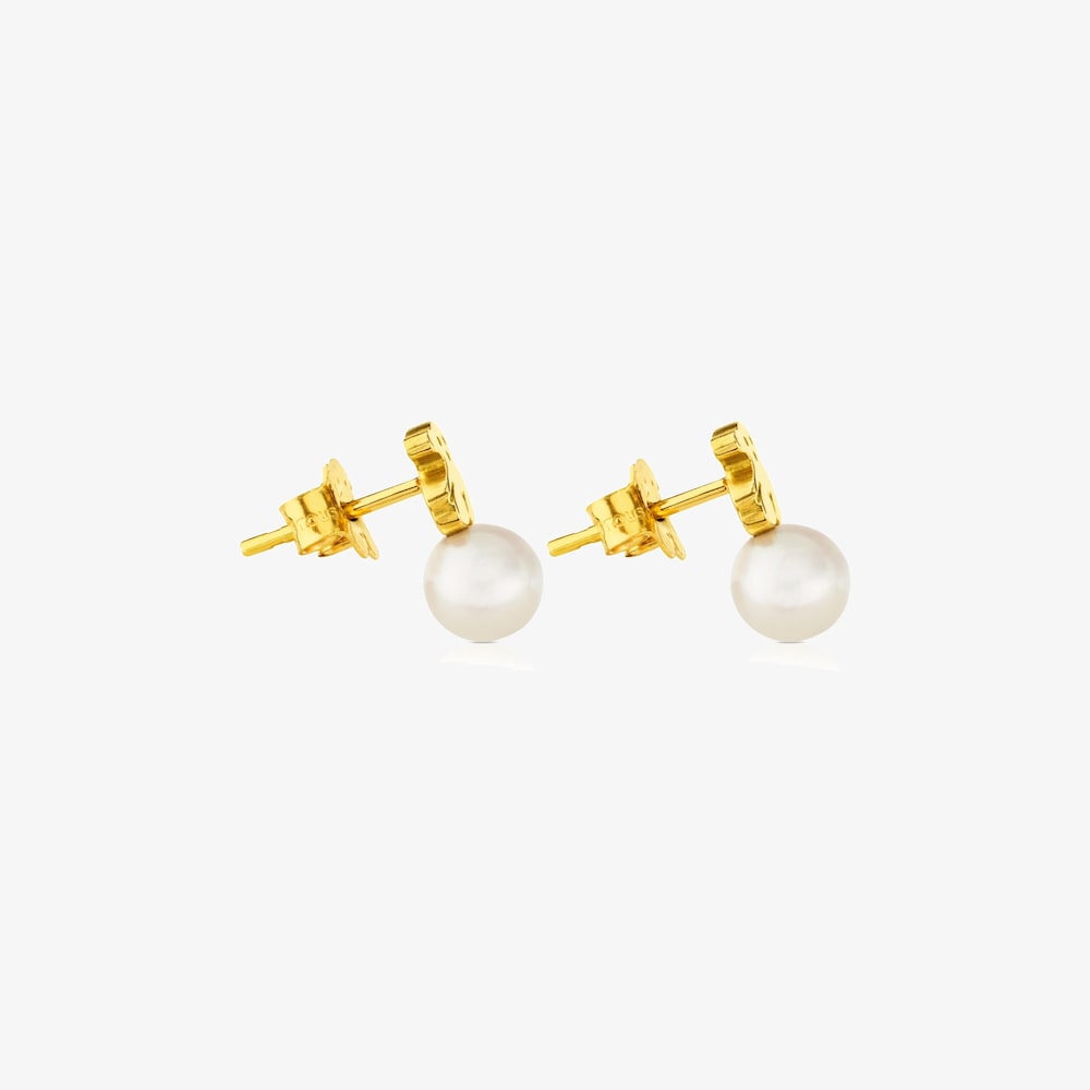 18K solid gold Puppies Earrings with Pearls and Bear motif