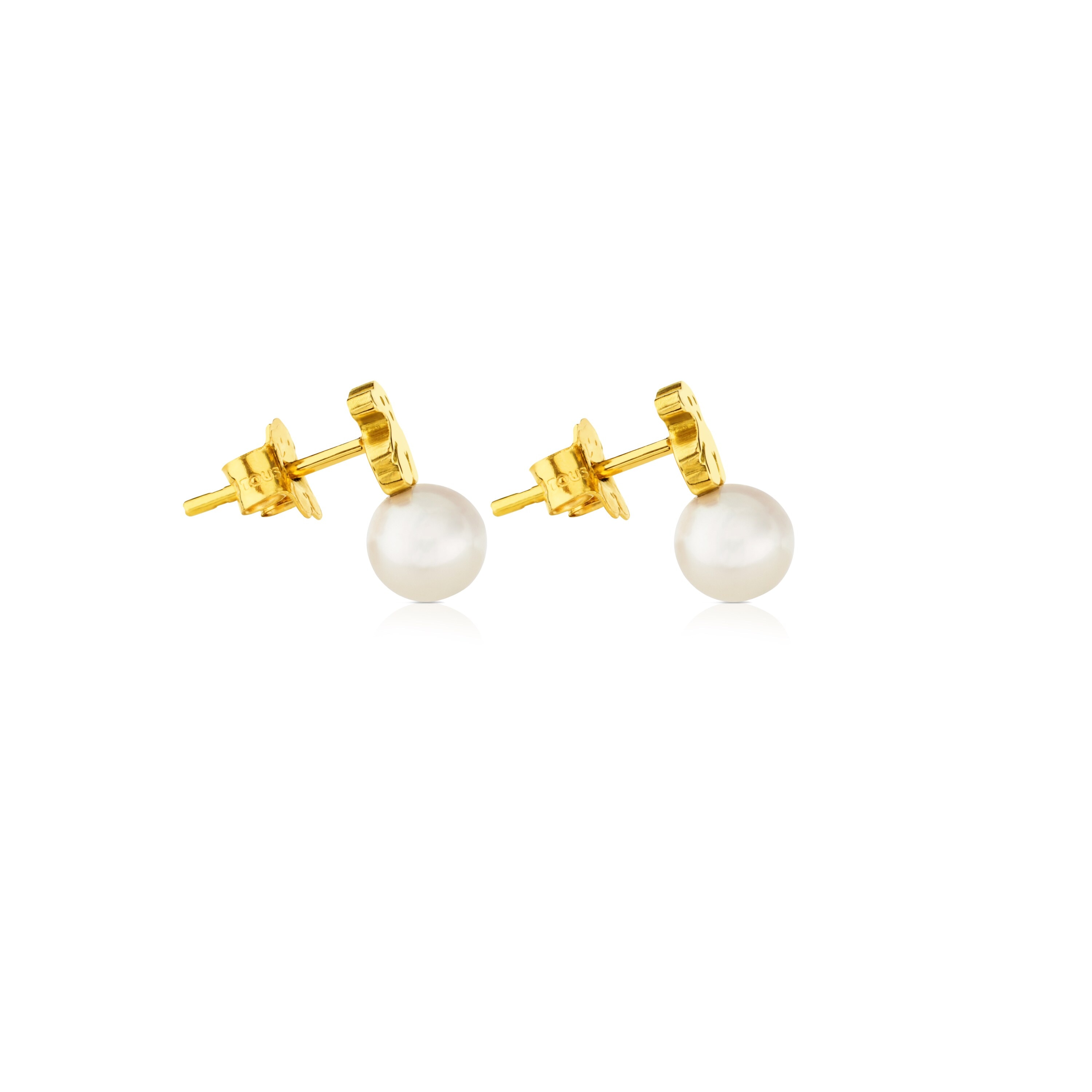 Gold Puppies Earrings with Pearls and Bear motif