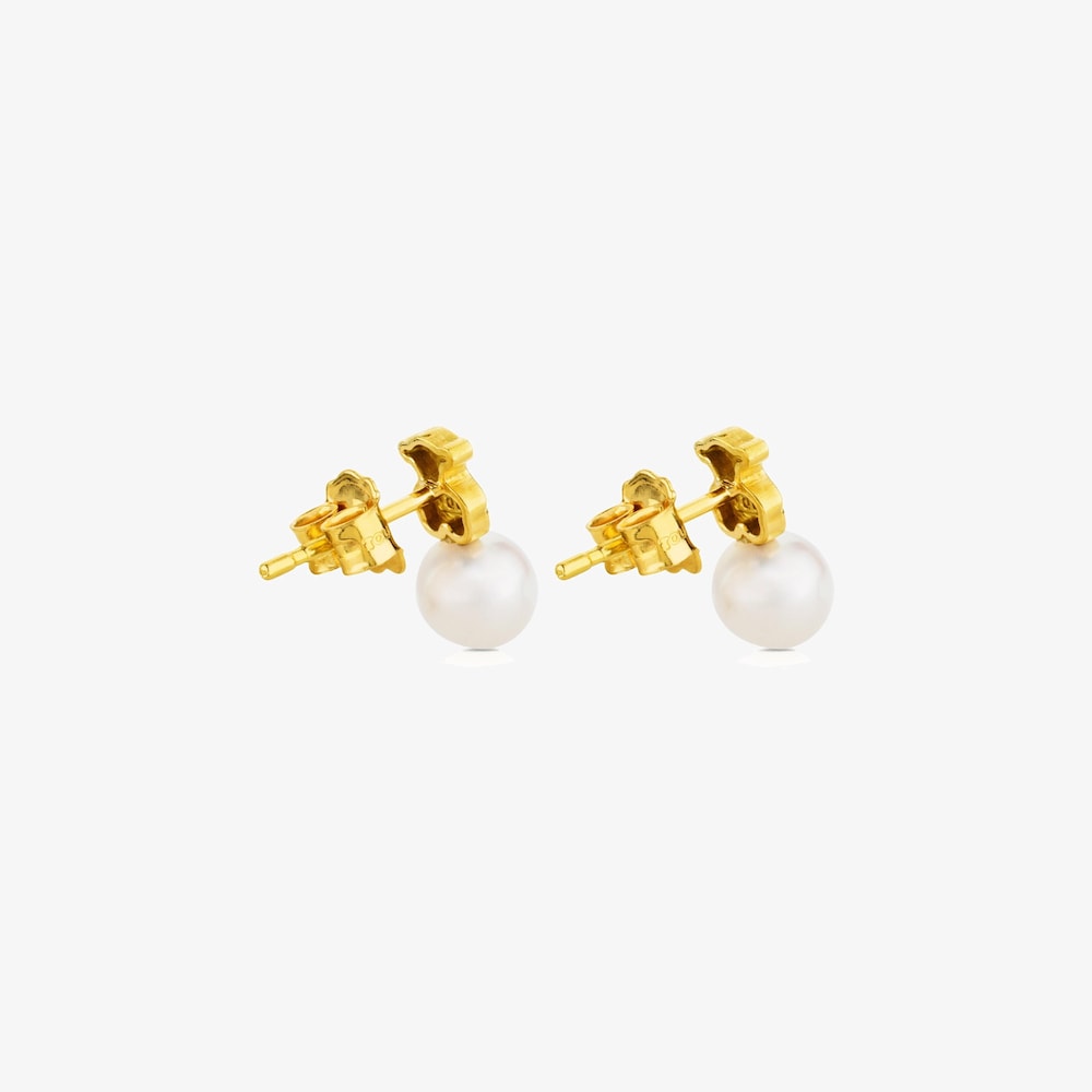 18K solid gold Puppies Earrings with Pearls and Bear motif
