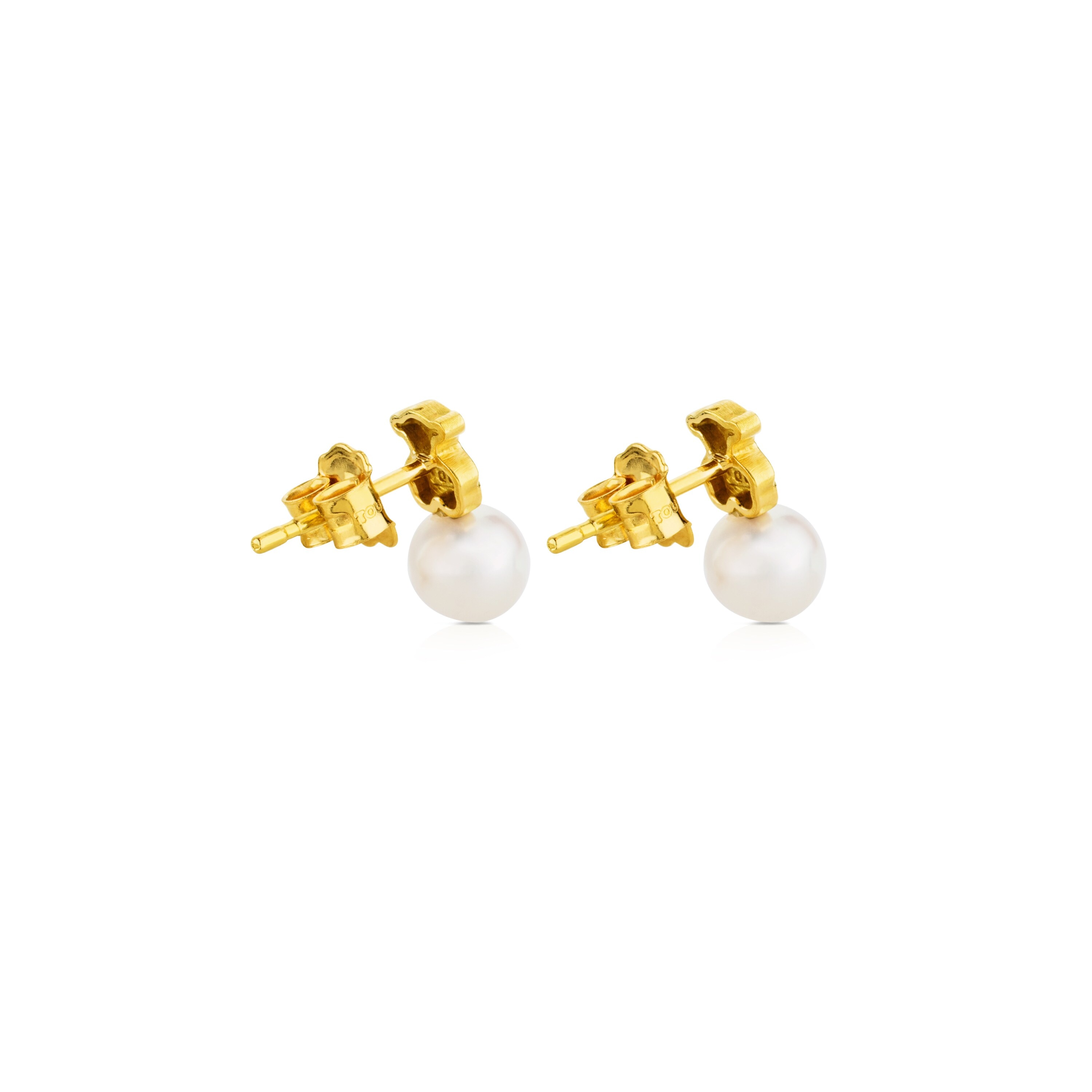 Gold Puppies Earrings with Pearls and Bear motif