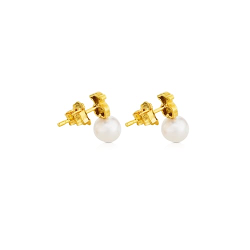 Gold Puppies Earrings with Pearls and Bear motif