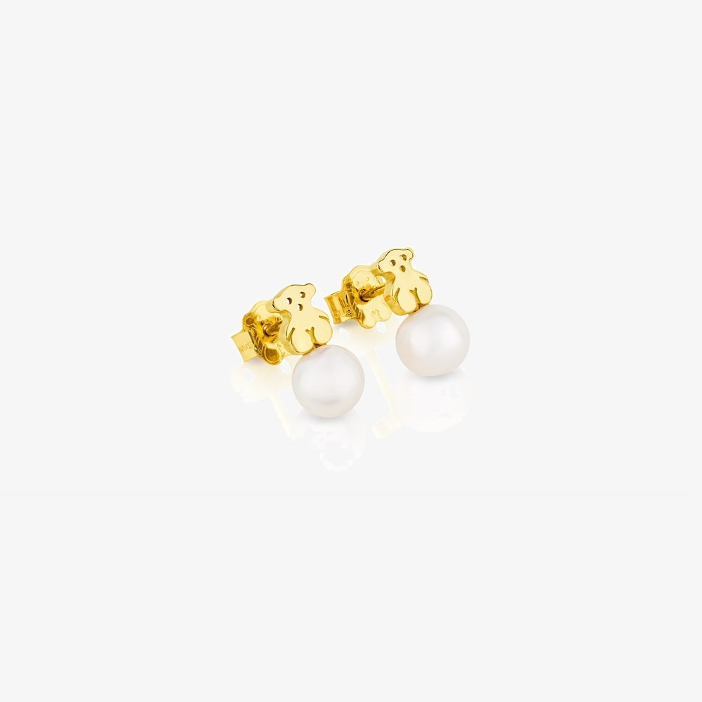 18K solid gold Puppies Earrings with Pearls and Bear motif