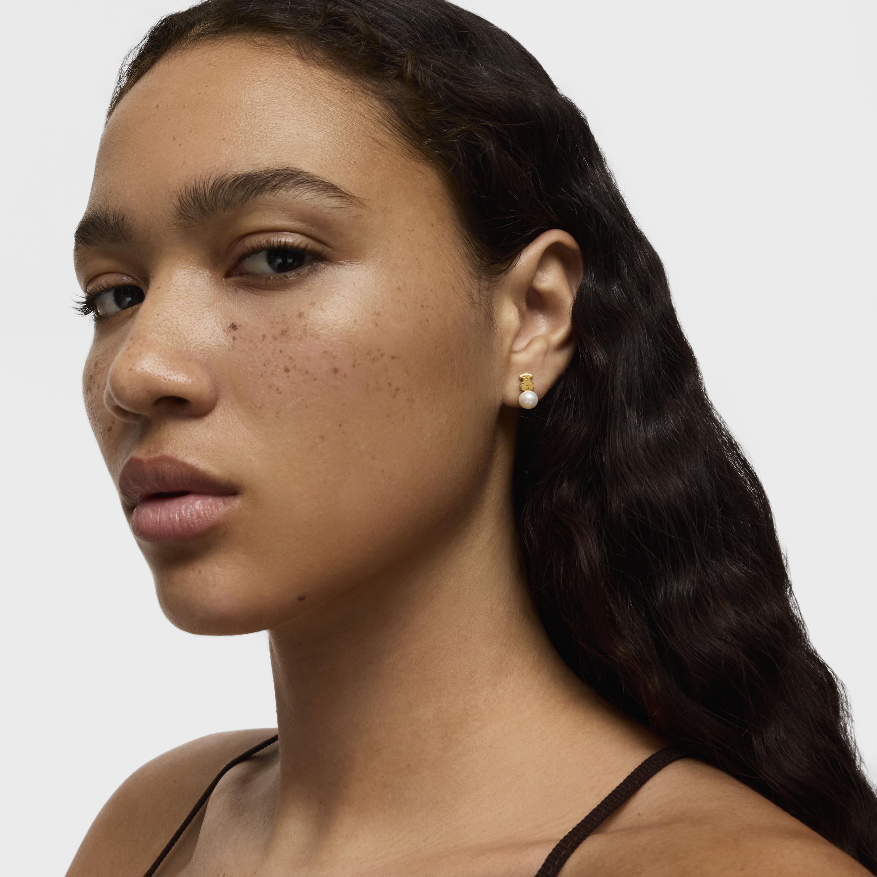 18K solid gold Puppies Earrings with Pearls and Bear motif