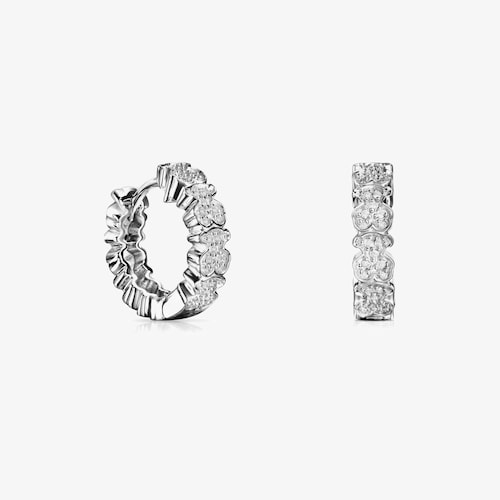 Pendientes aro de oro blanco 18K con diamantes Puppies