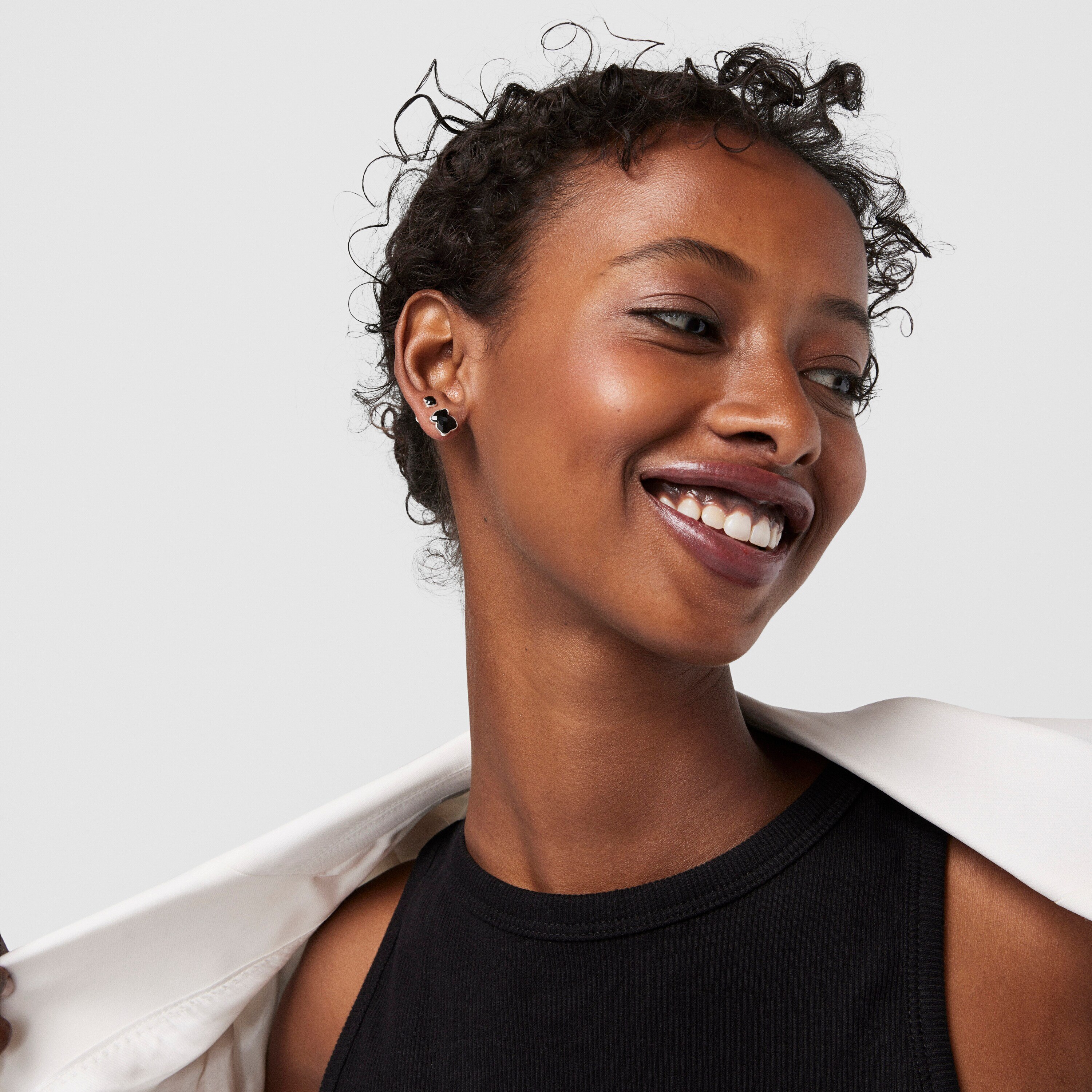 Silver TOUS Color Earrings with faceted onyx