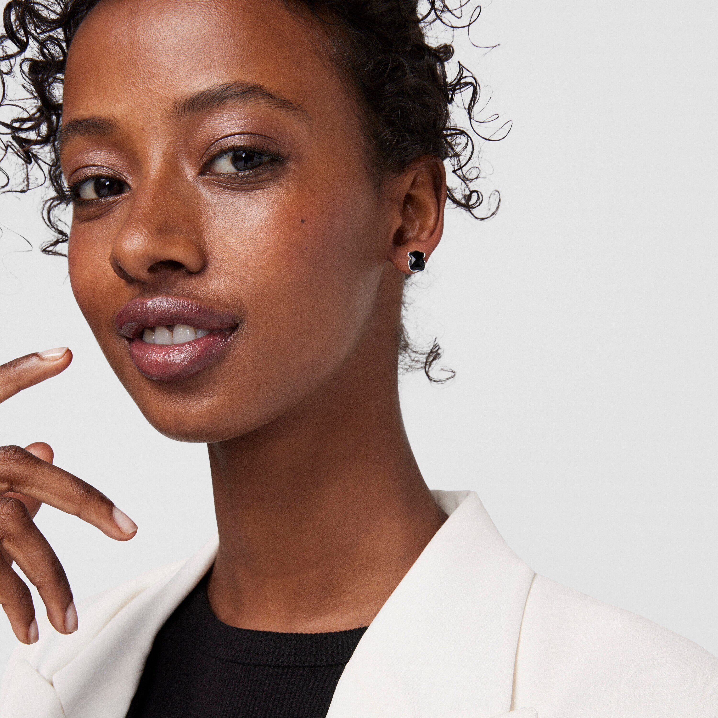 Silver TOUS Color Earrings with faceted onyx