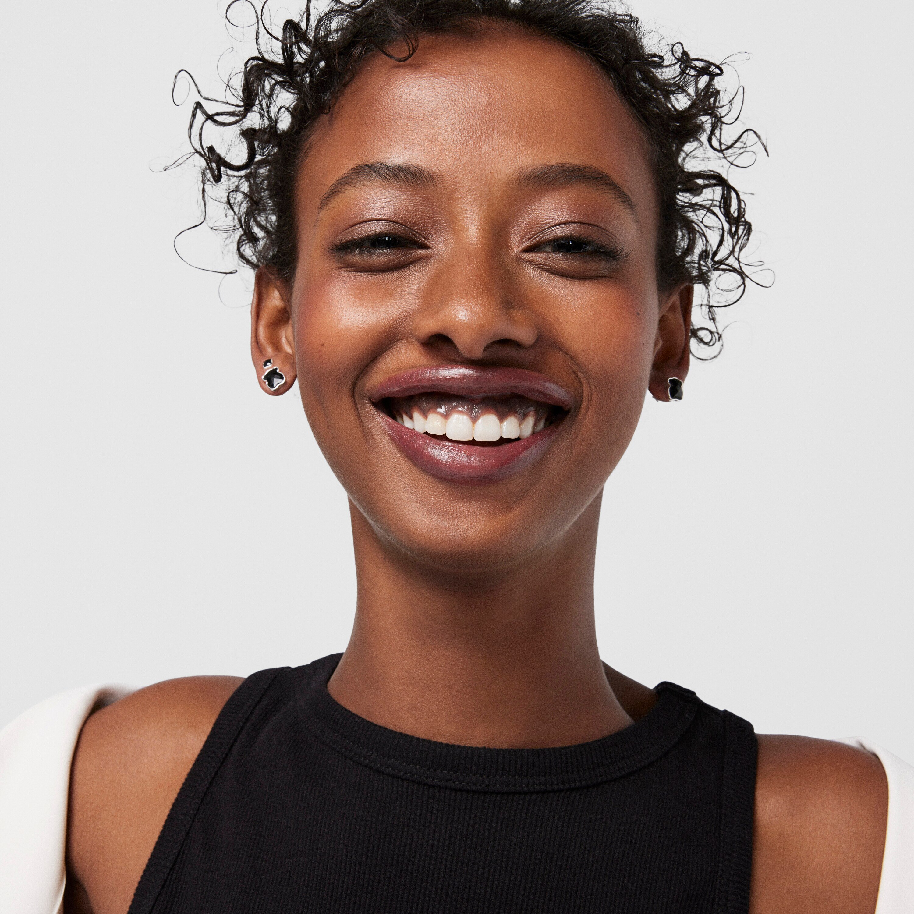 Silver TOUS Color Earrings with faceted onyx