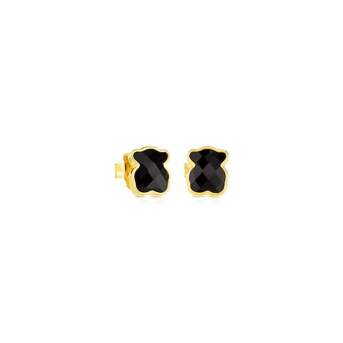 Pendientes pequeños con baño de oro 18 kt sobre plata y ónix facetado TOUS Color