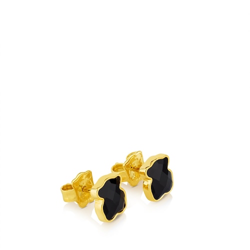 Pendientes pequeños con baño de oro 18 kt sobre plata y ónix facetado TOUS Color