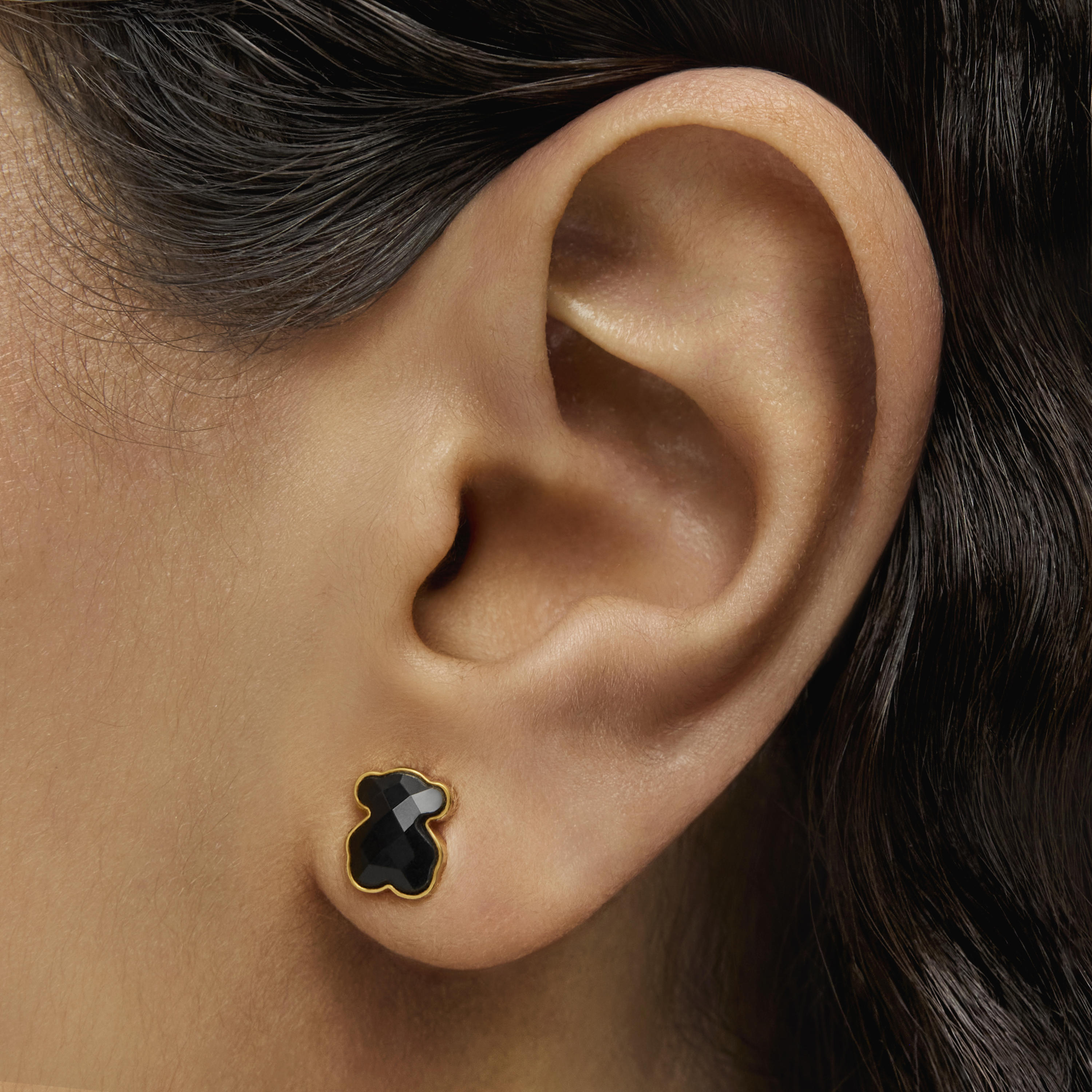 18K gold vermeil TOUS Color Earrings with faceted onyx