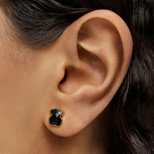 Pendientes pequeños con baño de oro 18 kt sobre plata y ónix facetado TOUS Color