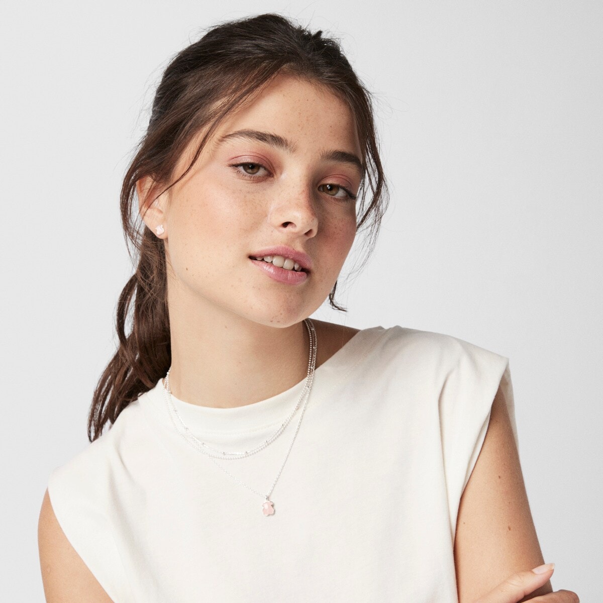 Silver TOUS Color Earrings with rose Quartz