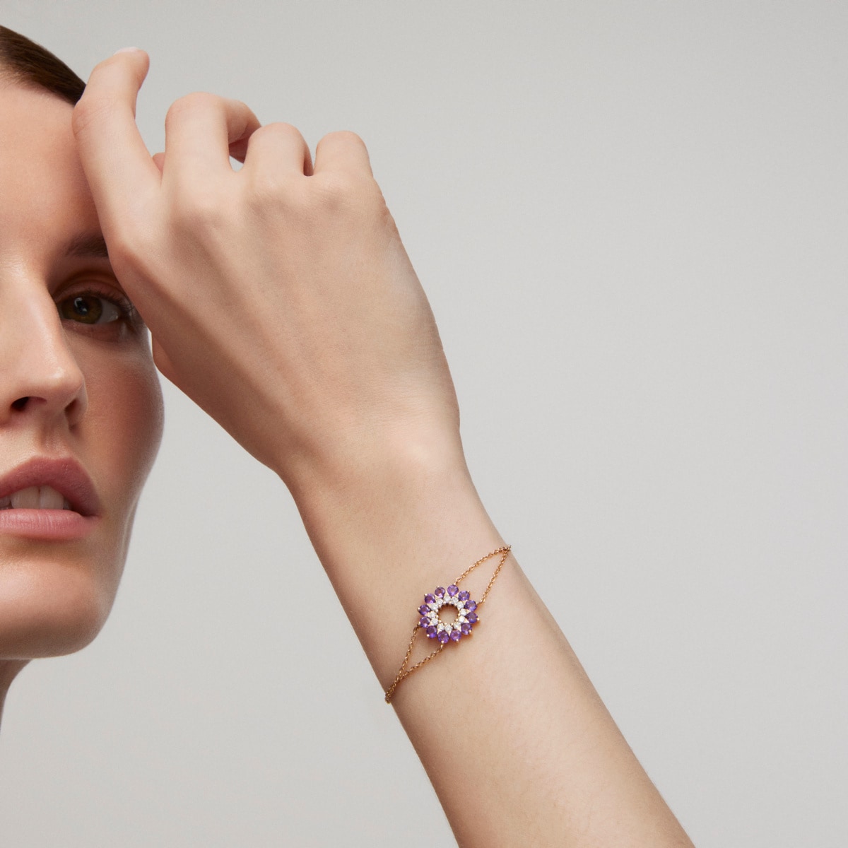 Bracelet In Gold With Diamonds And Amethyst Atelier