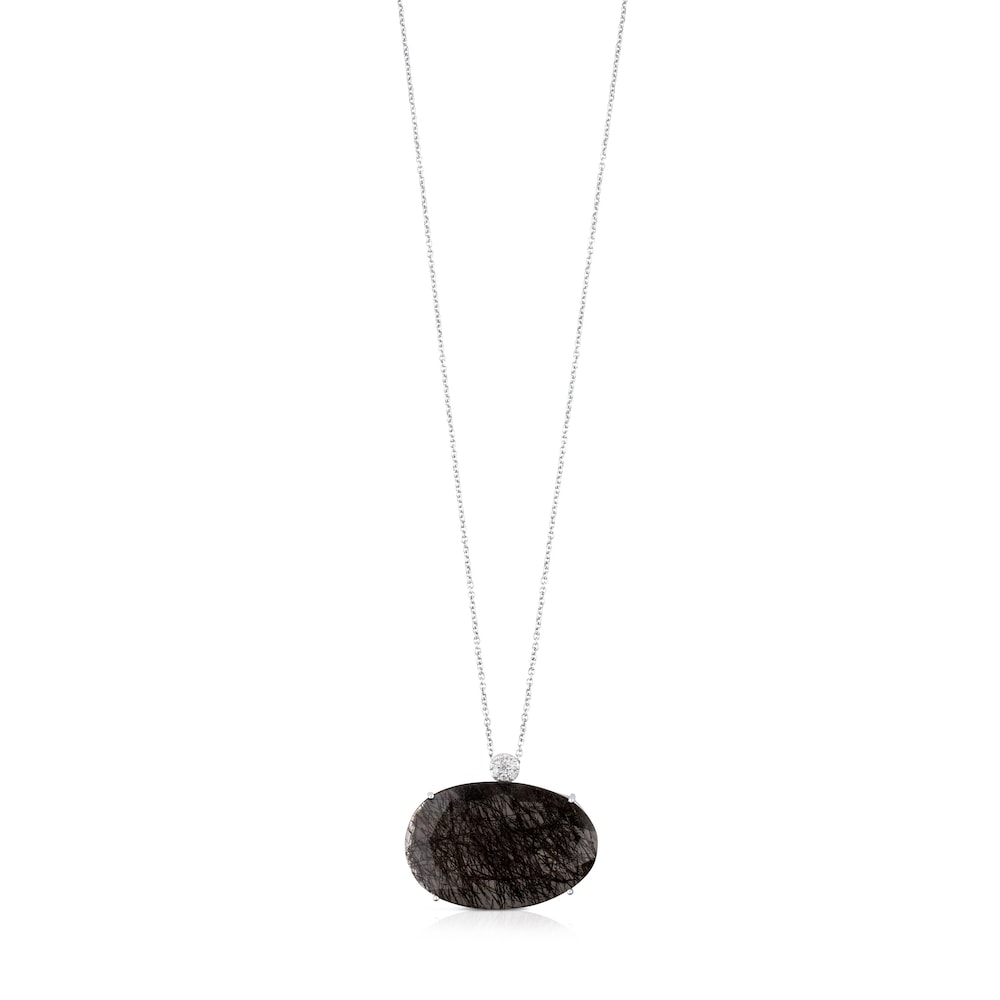 ATELIER Dramatic Jewelry Necklace in white Gold with Diamonds and tourmalinated Quartz