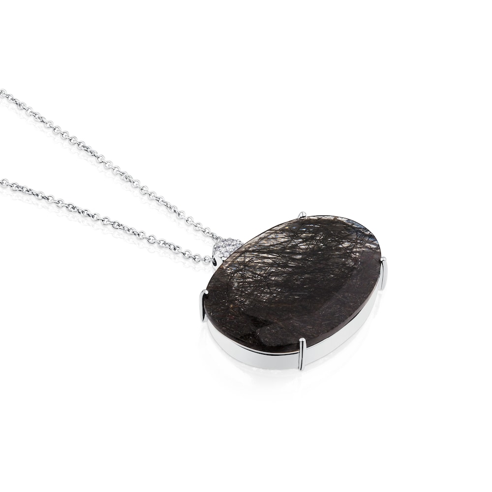 ATELIER Dramatic Jewelry Necklace in white Gold with Diamonds and tourmalinated Quartz