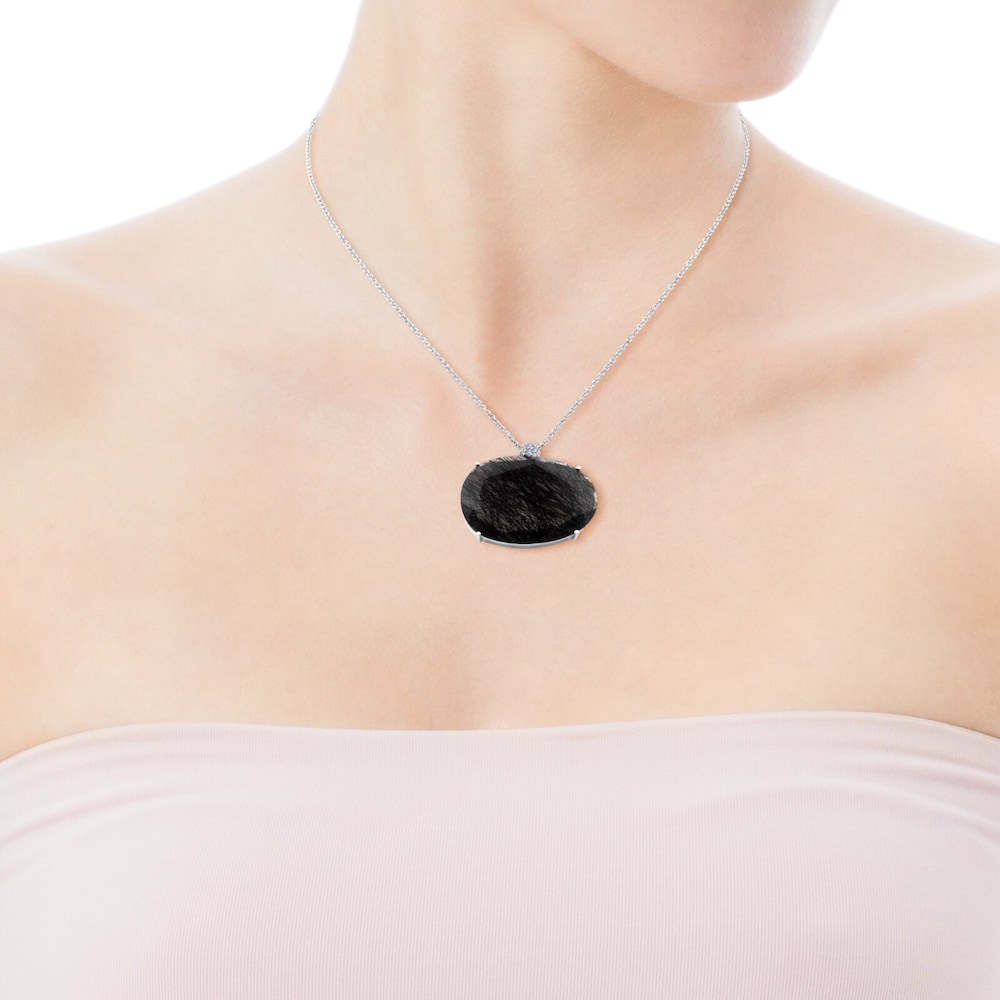 ATELIER Dramatic Jewelry Necklace in white Gold with Diamonds and tourmalinated Quartz