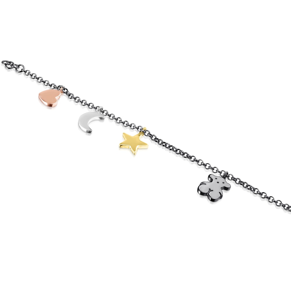 Pulsera Sweet Dolls de Plata Dark Silver con ba&ntilde;o de oro 18 kt sobre plata, ba&ntilde;o de oro rosa 18 kt sobre plata y Plata