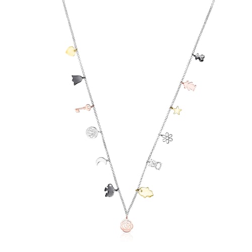 Collar de plata, con baño de oro rosa y amarillo 18 kt sobre plata y plata dark silver Sweet Dolls image number 0