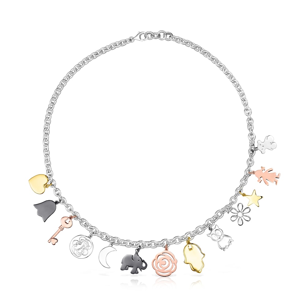 Collar Sweet Dolls de plata, con ba&ntilde;o de oro rosa y amarillo 18 kt sobre plata y plata dark silver