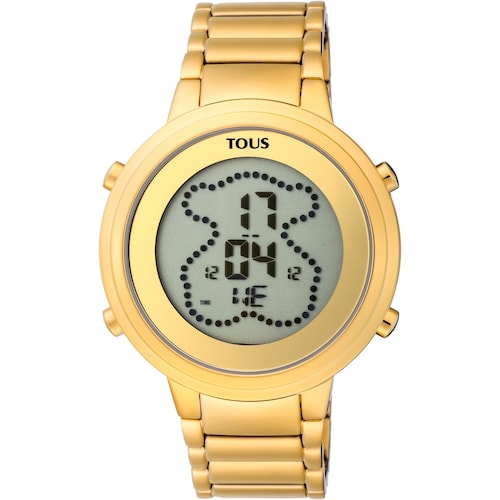 Rel&oacute;gio digital Digibear em A&ccedil;o IP dourado