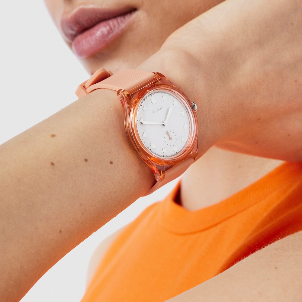 Steel and Poly-carbonate Free Fresh Watch with Coral Silicone Strap