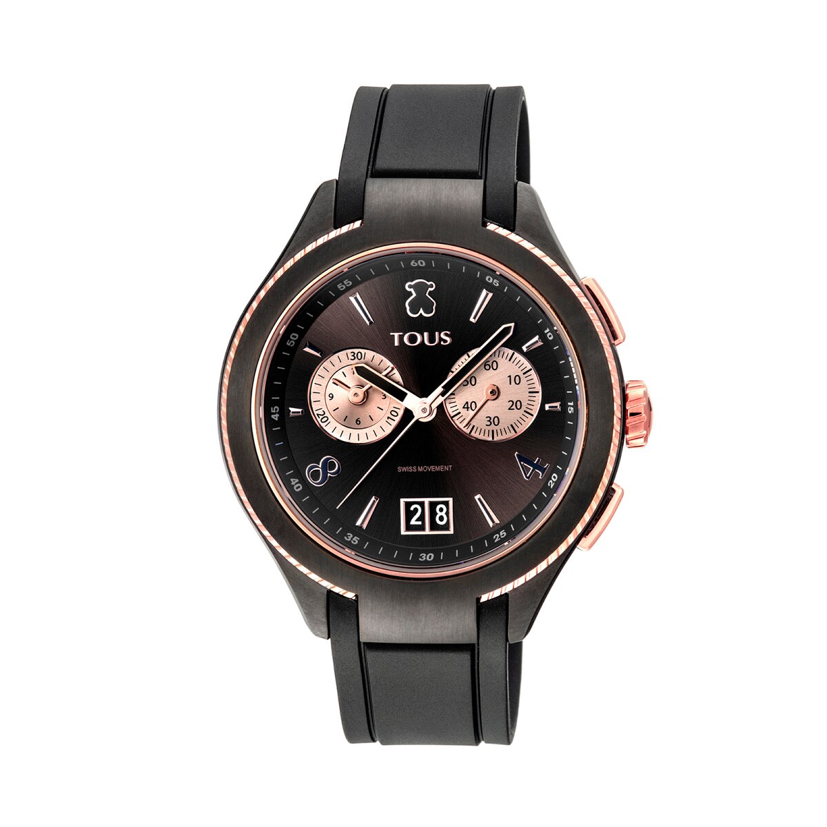 Tous - Reloj Analógico St Bicolor De Acero Ip Negro/Ip Rosado Con Correa De Caucho Negra - Único