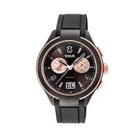 Two-tone Black-Rose IP ST Watch with black leather strap