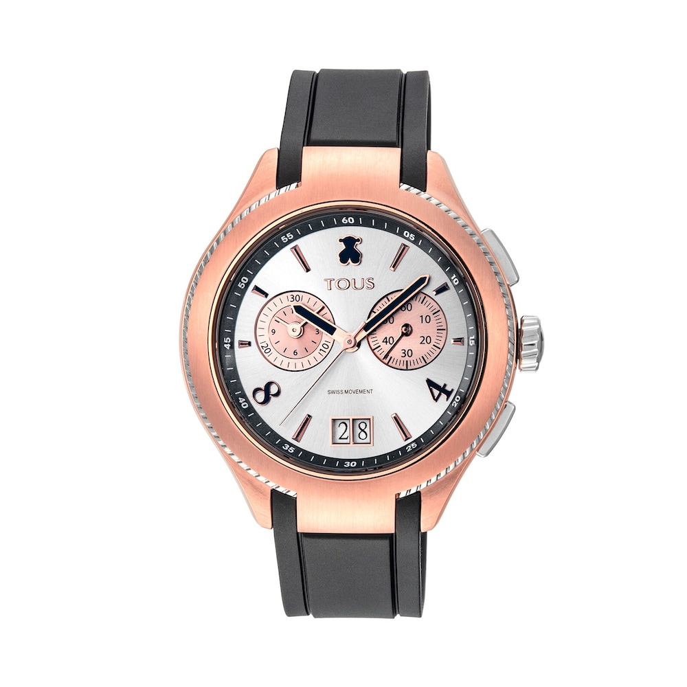 Two-tone Steel-Rose IP ST Watch with black leather strap image number 0