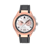 Reloj analógico ST bicolor de acero-IP rosado con correa de Caucho negra