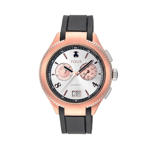 Two-tone Steel-Rose IP ST Watch with black leather strap