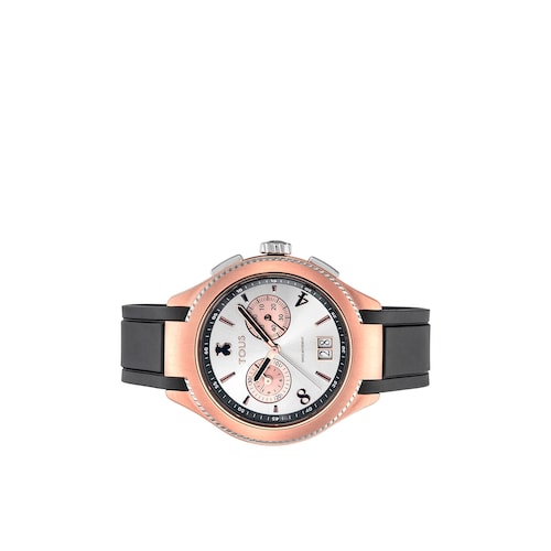 Two-tone Steel-Rose IP ST Watch with black leather strap