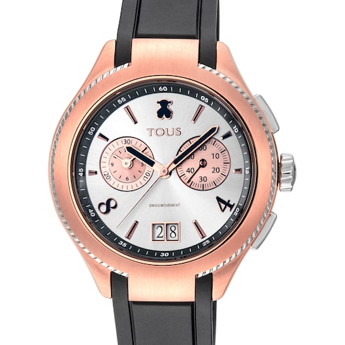 Two-tone Steel-Rose IP ST Watch with black leather strap