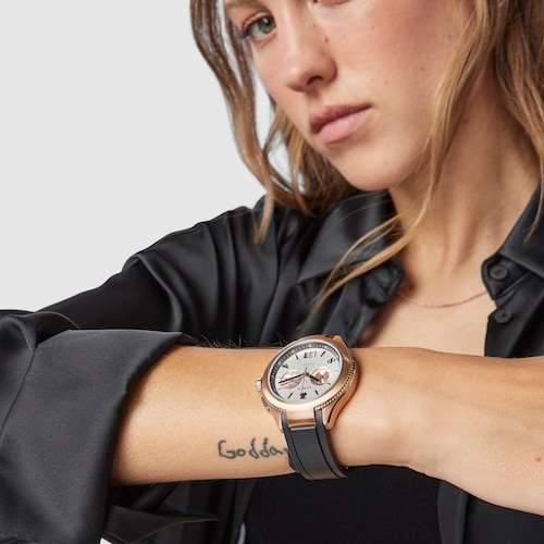 Two-tone Steel-Rose IP ST Watch with black leather strap
