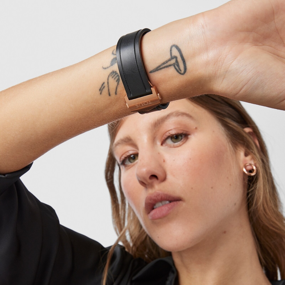 Two-tone Steel/Rose IP ST Watch with black leather strap