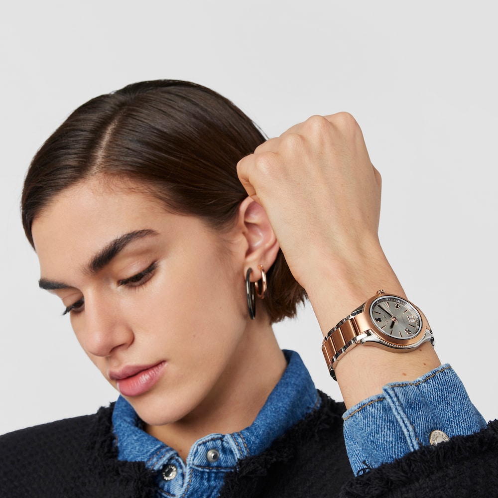 Reloj anal&oacute;gico ST bicolor de IP rosado/acero