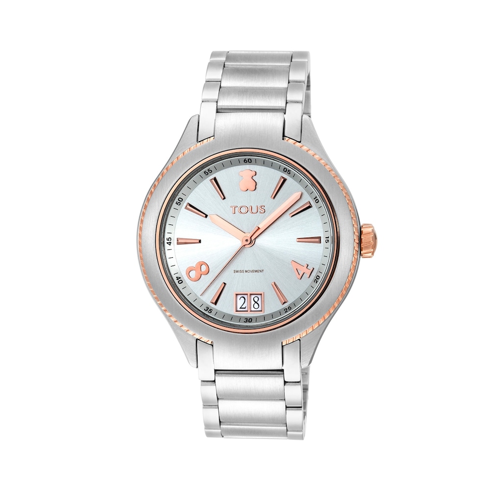 Reloj anal&oacute;gico ST bicolor de acero/IP rosado