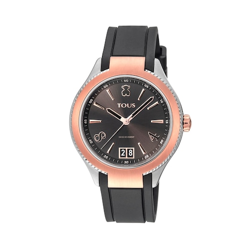 Two-tone Steel-Rose IP ST Watch with black leather strap