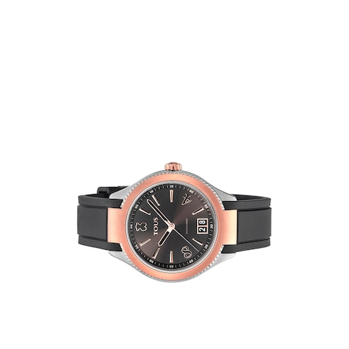 Two-tone Steel-Rose IP ST Watch with black leather strap