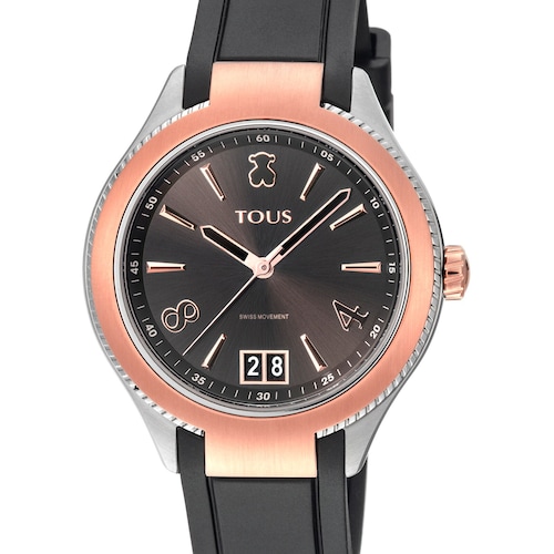 Two-tone Steel-Rose IP ST Watch with black leather strap
