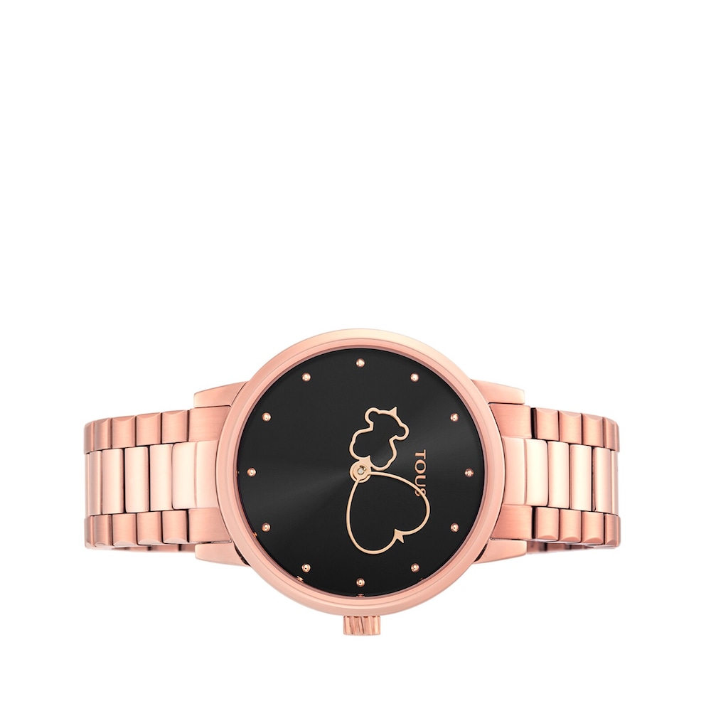 Reloj anal&oacute;gico Bear Time de acero IP rosado