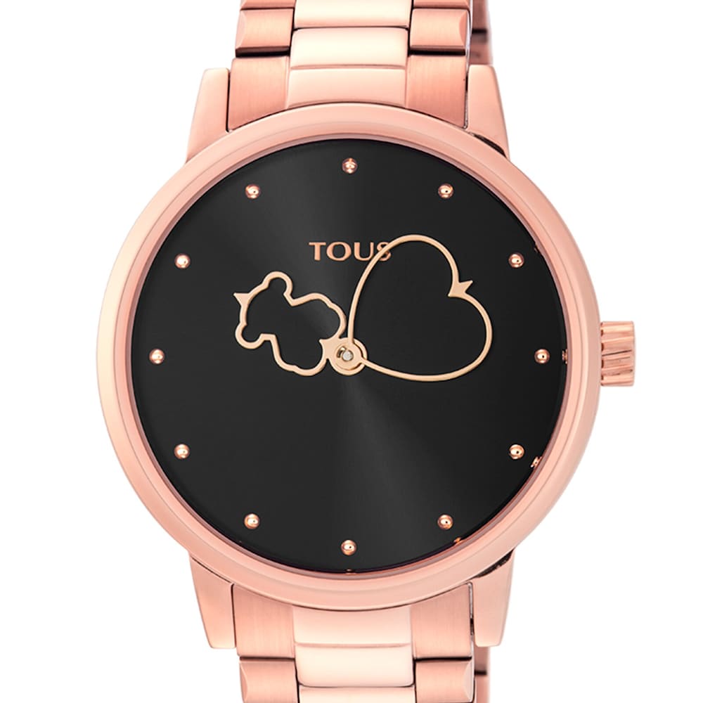 Reloj anal&oacute;gico Bear Time de acero IP rosado