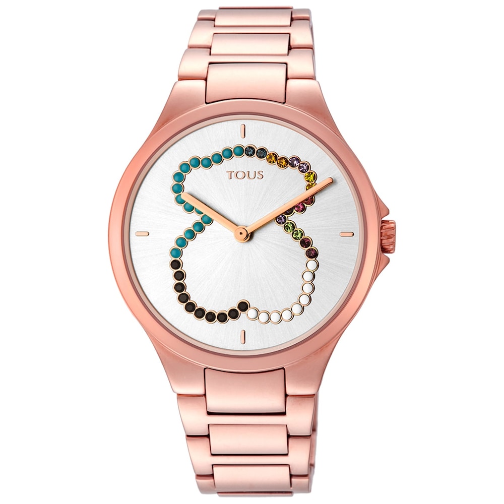 Rose IP Steel bear Motion Straight Watch with crystals image number 0