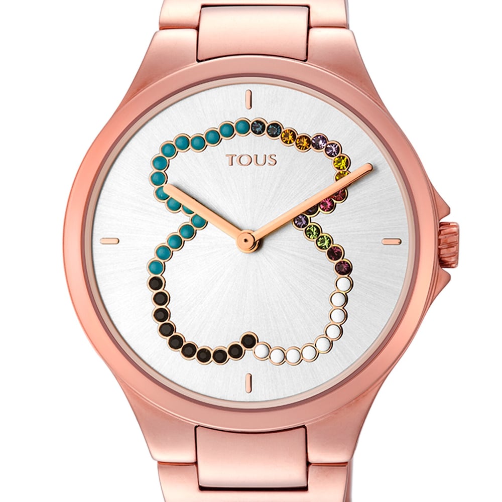 Rose IP Steel bear Motion Straight Watch with crystals image number 2
