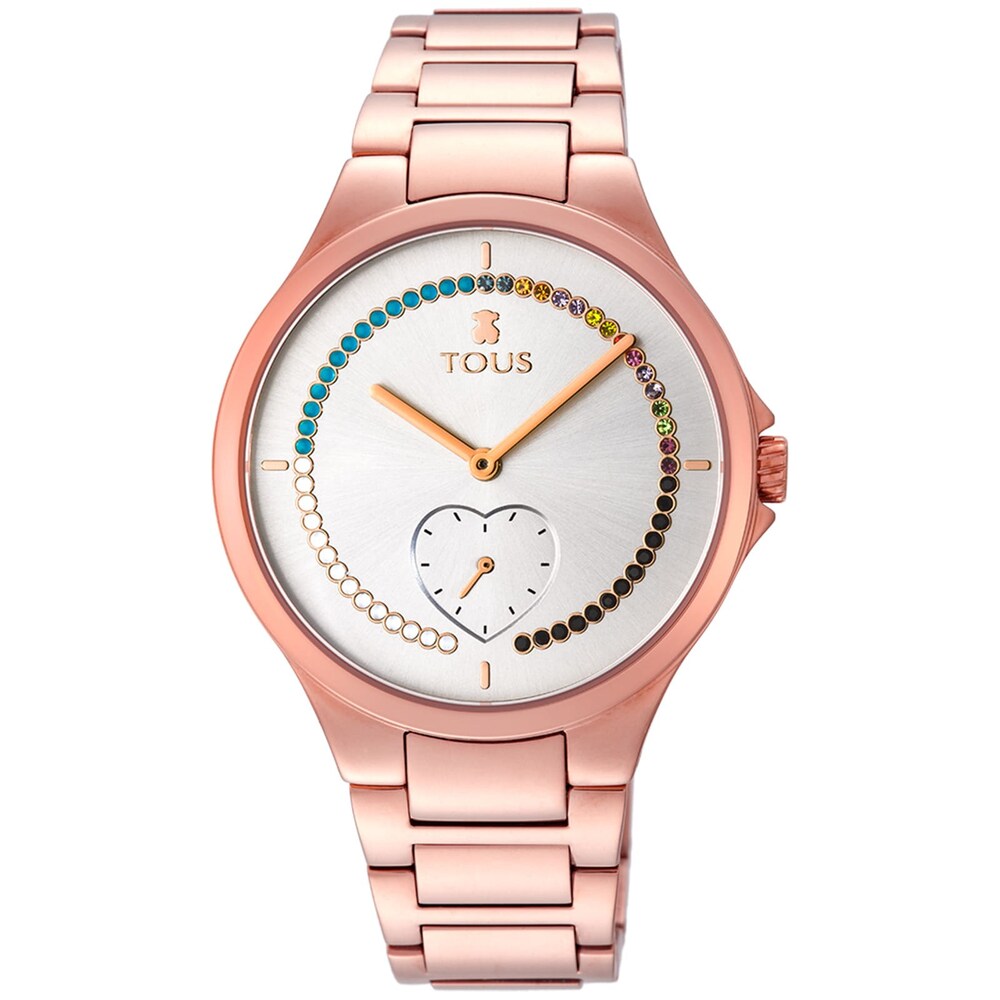 Rose IP Steel heart Motion Straight Watch with crystals image number 0