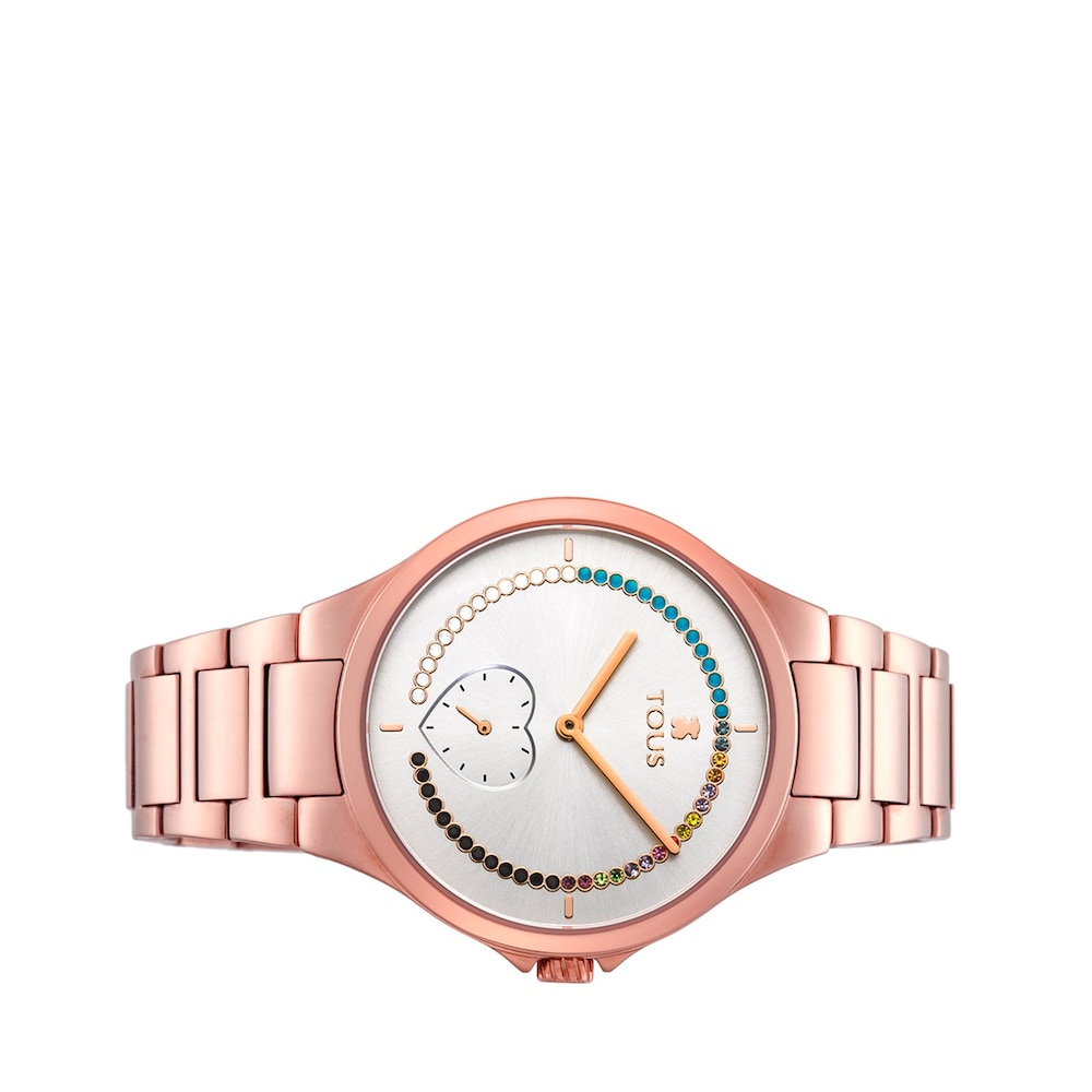Rose IP Steel heart Motion Straight Watch with crystals image number 1