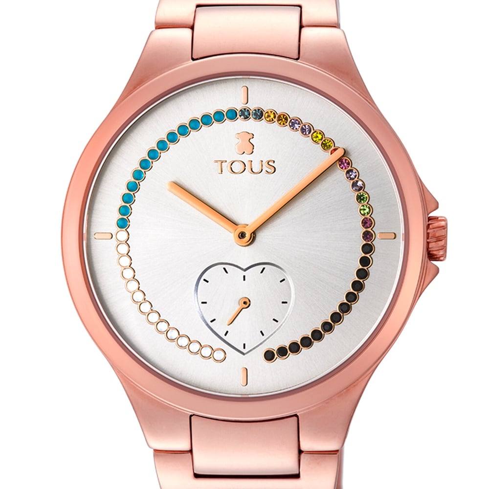Rose IP Steel heart Motion Straight Watch with crystals image number 2