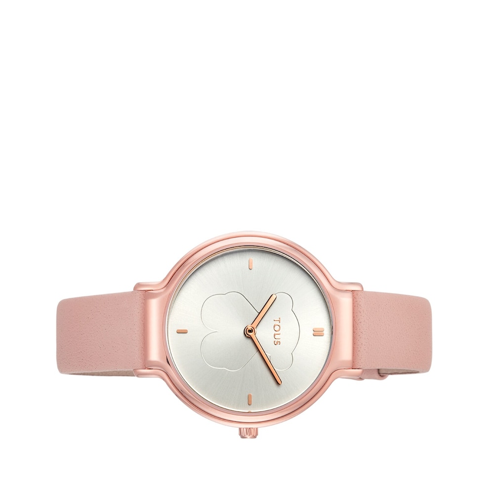 Rel&oacute;gio Real Bear em a&ccedil;o IP rosado com correia em pele nude