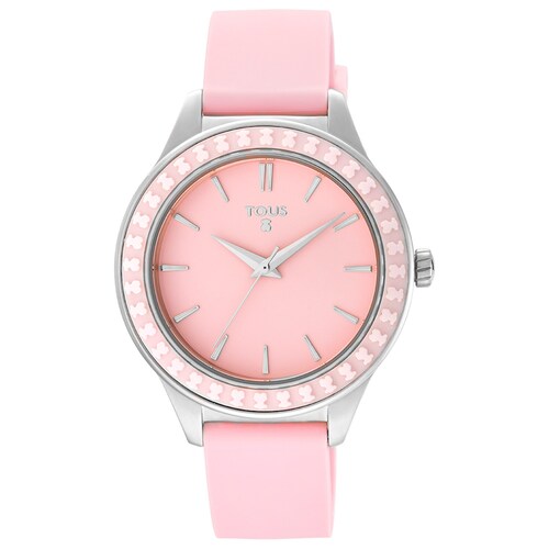 Steel Straight Ceramic Watch and ceramic bevel with rose Silicone strap image number 0